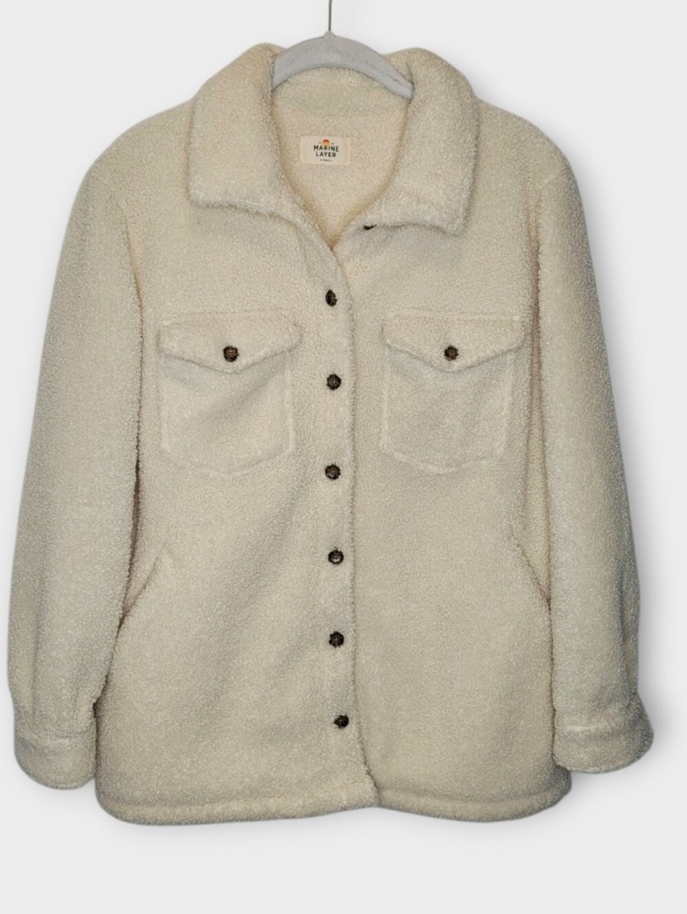Marine Layer Eden Sherpa Fleece Overshirt Shacket XS Cream - Picture 3 of 6